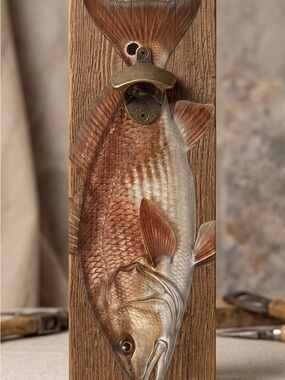 Wall-Mounted Fish Bottle Opener in Brown and Gold Finish